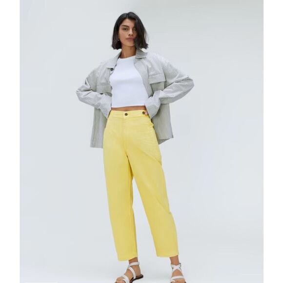 Everlane Fatigue Barrel Pants Size 16 Butter Yellow Spring Summer Linen Blend - Picture 2 of 8